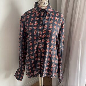 Victoria Beckham Cherry Print Button Down Silk Shirt